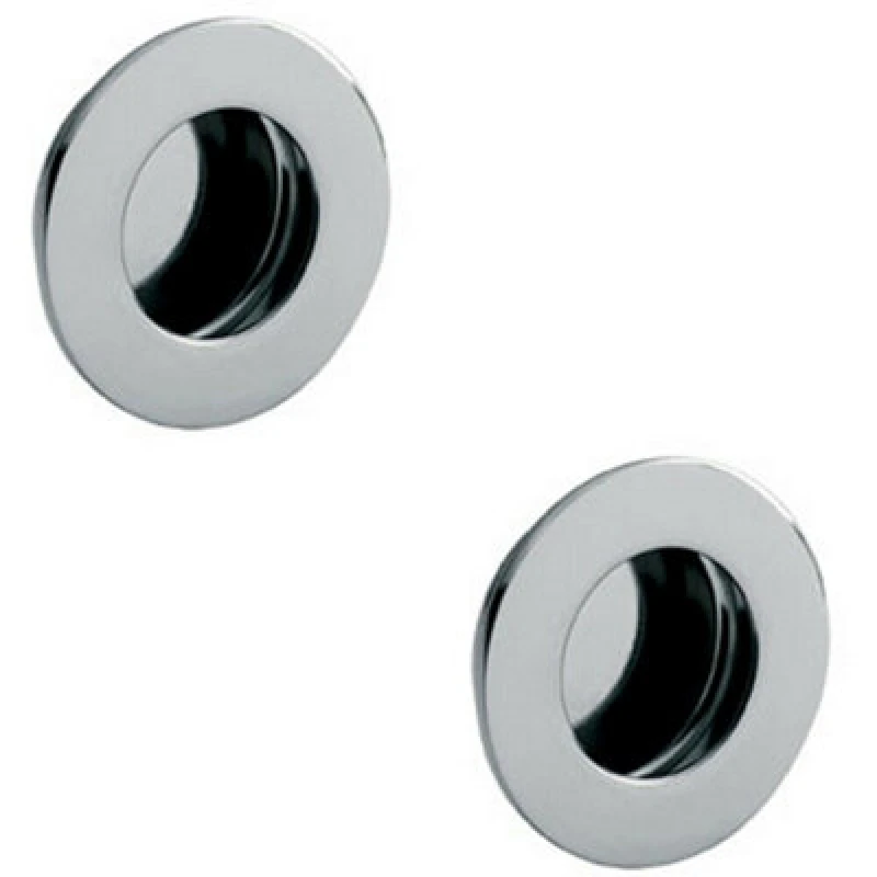 Image of Loops 2x Circular Low Profile Recessed Flush Pull 80mm Diameter Bright Stainless Steel Metallics unisex