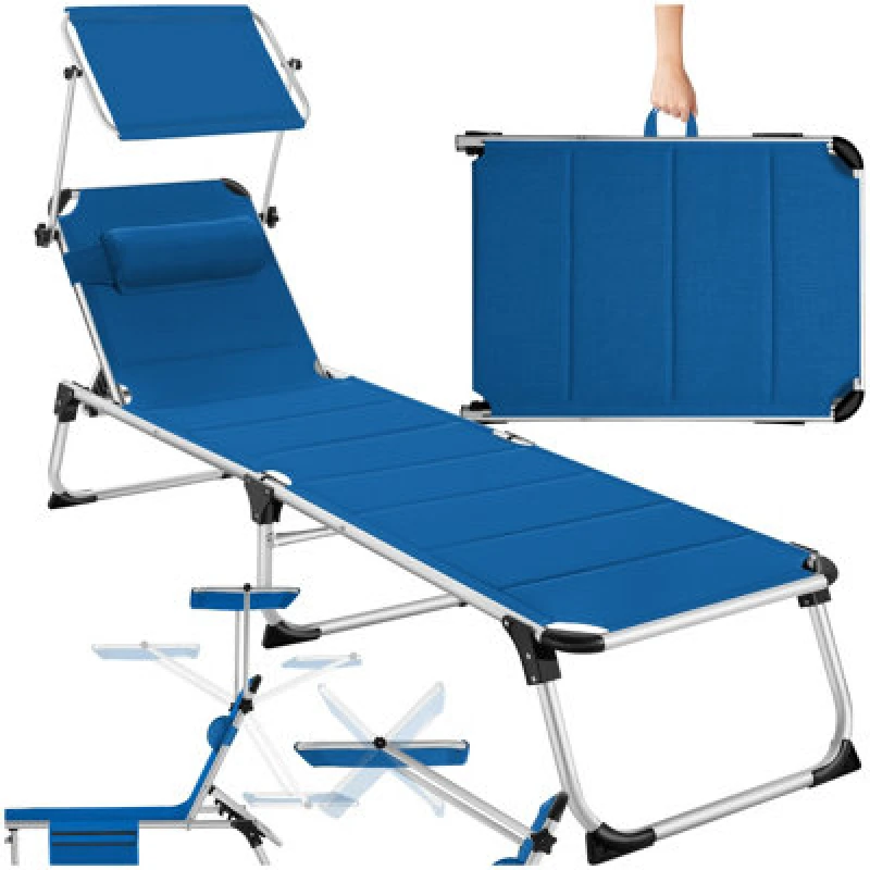 Image of Tectake 1 Sun Lounger Lorella - Padded, Foldable, With Aluminium Frame - Blue