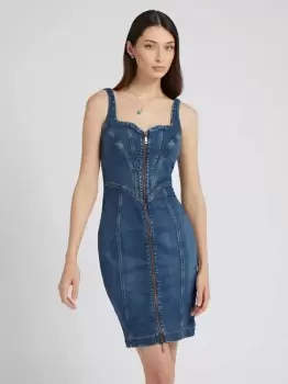 image of Guess Front Zip Fastening Denim Dress