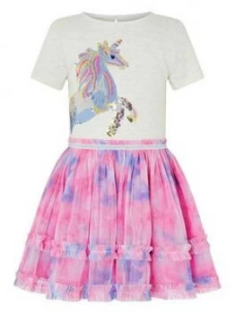 image of Monsoon Girls Disco Nina Unicorn Tie Dye Dress - Ivory