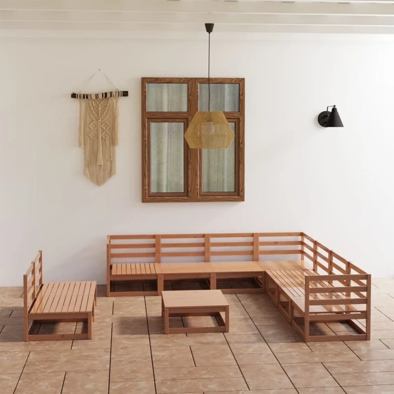 Image of VIDAXL 10 Piece Garden Lounge Set Honey Brown Solid Pinewood Vidaxl 8720286469651