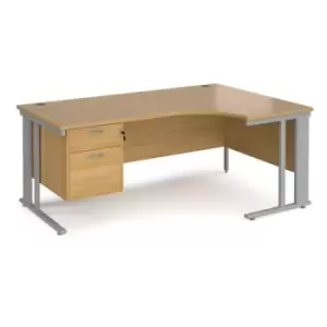 image of Office Desk Right Hand Corner Desk 1800mm With Pedestal Oak Top With Silver Frame 1200mm Depth Maestro 25 MCM18ERP2SO