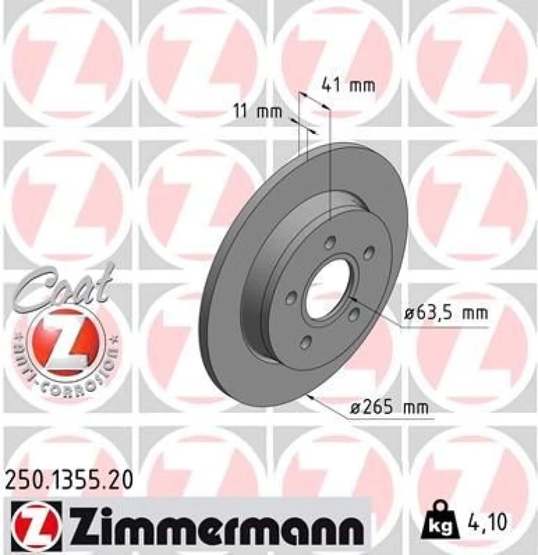 Image of ZIMMERMANN Brake disc ZIMMERMANN 250.1355.20