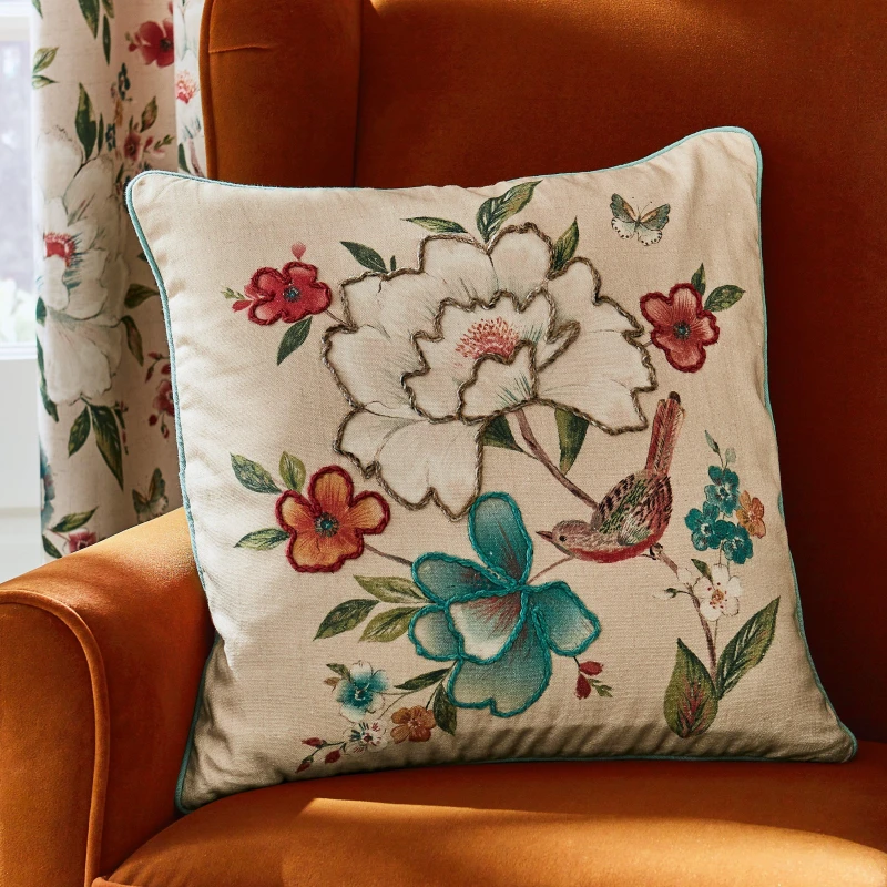 Image of Catherine Lansfield 'Pipa' Embroidered Filled Cushion Natural unisex