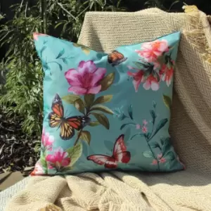 image of Butterflies Outdoor Cushion Blue/Pink/Green