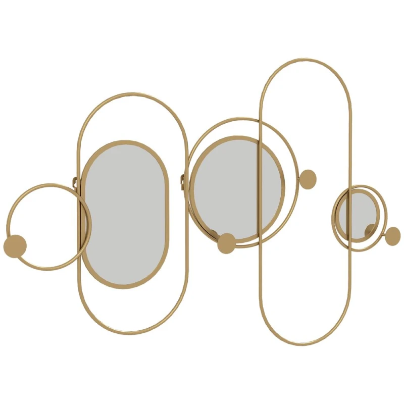Image of HOMCOM HOMCOM Metal Wall Art with Mirrors, Coat Hooks, Decorative Mirror Decor, Gold 5056725393823