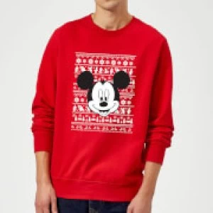 Image of Disney Mickey Mouse Christmas Mickey Face Red Christmas Sweatshirt - L - Red