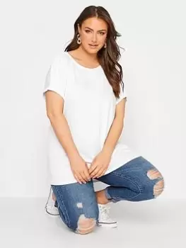 Image of Yours Dip Back Crochet Shoulder Tee White, Size 18, Women