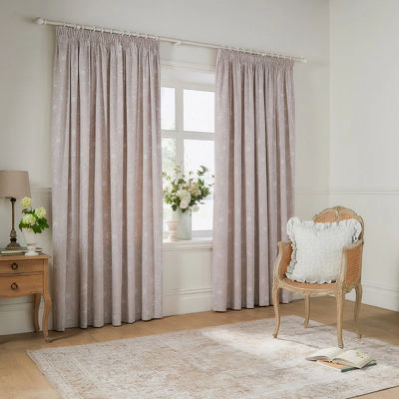 Image of Wylder Nature Bella Floral Room Darkening Pencil Pleat Curtain Pair Natural (W)117Cm X (D)137Cm