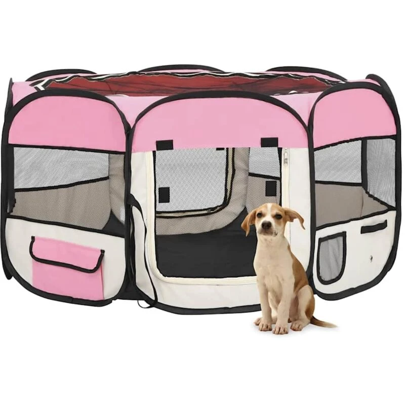 Image of VIDAXL Foldable Dog Playpen with Carrying Bag Pink 125x125x61cm Vidaxl 8720286204887