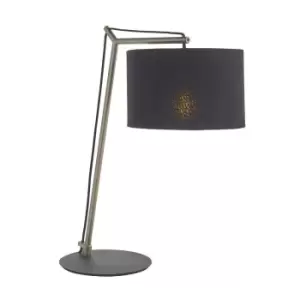 Image of Nickel Plated Angular Table Lamp Light - Black Base & Cotton Shade - Desk Light