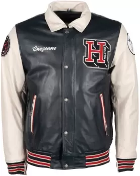 Image of Helstons Cheyenne Motorcycle Leather Jacket, blue-beige, Size L, blue-beige, Size L