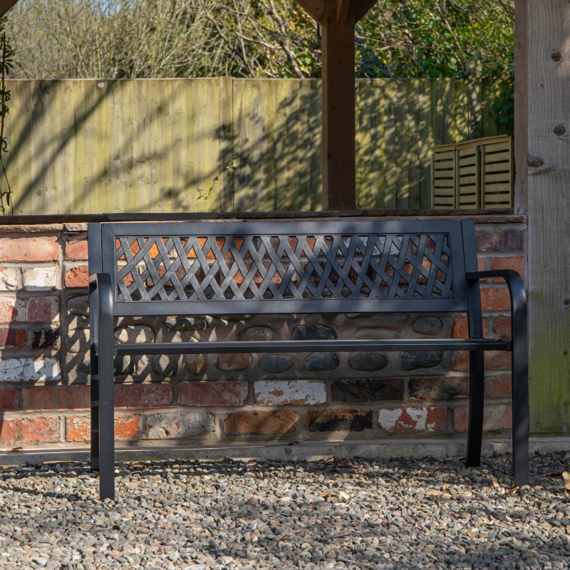 Image of Keswick 2 Seater Outdoor Modern Lattice Design Metal Garden Patio Bench