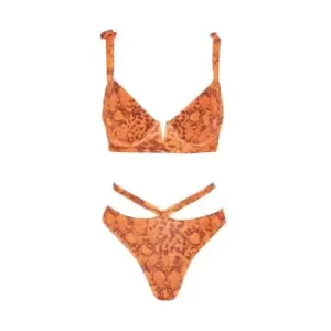 Missguided Crinkle Leopard Print Underwire U Strappy Bikini Set - Orange