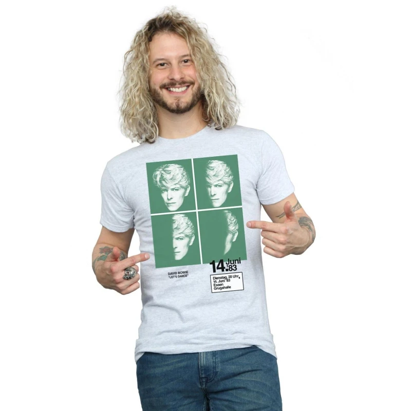 Image of David Bowie David Bowie Men 1983 Concert Poster T-Shirt in Grey Size: Small Grey S Male 5057981564217