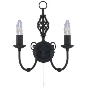 Image of Searchlight Lighting - Searchlight Zanzibar - 2 Light Indoor Candle Wall Light Black, E14