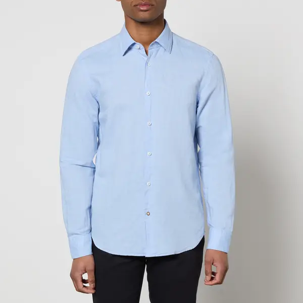 Image of BOSS Black Hal-Kent Linen-Blend Shirt - S Blue Shirts male 50513661-450 S