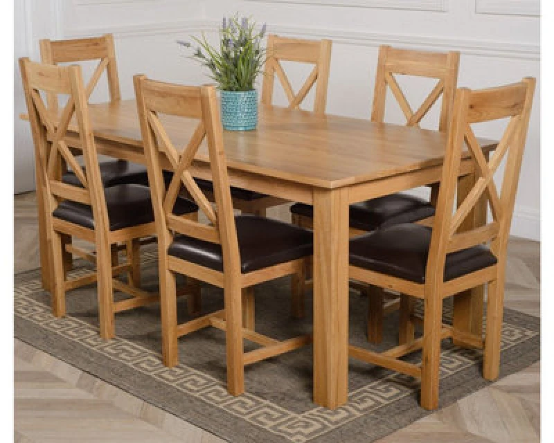 Image of Thats Furniture Oslo 180 x 90cm Large Oak Dining Table & 6 Berkeley Leather Chairs in Brown Brown Unisex 180 x 90 cm