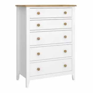 image of Steens Heston White and Pine 5 Drawer Chest, White/Oak