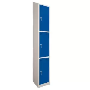 Image of 3 Door Locker, 300X300, Grey Carcass/Blue Doors, Sloping Top, Camlock