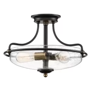 image of Quoizel Griffin Bowl Semi Flush Ceiling Light Palladian Bronze with Weathered Brass Accents