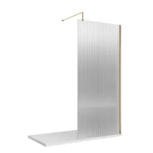 image of Hudson Reed 1000mm Fluted Wetroom Screen With Support Bar - Brushed Brass