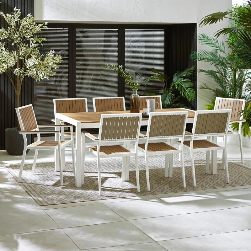 Image of FurnitureboxUK FurnitureboxUK Dubai 8 Seater Outdoor Dining Set with Wood-Effect Tabletop in Off White Off White One Size Unisex 5056784305584