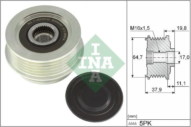 Image of Alternator clutch pulley INA 535 0370 10