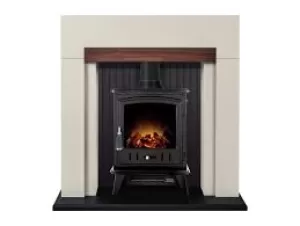 image of Adam Salzburg 1.8kW Electric Stove Fire Suite - White & Oak