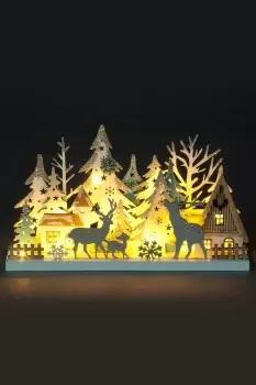 Image of LED Wooden Festive Scene - Natural