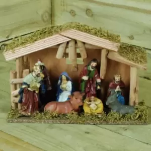 image of 30 CM 9 piece Hand Decorated wooden Traditional Christmas Nativity Set