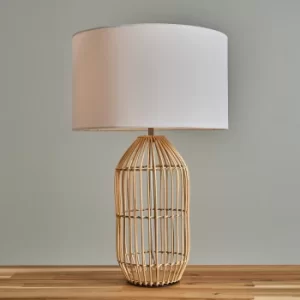 Image of Hollins Large Natural Rattan Table Lamp with White Reni Shade