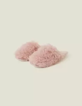 image of Accessorize Womens Faux Fur Mule Slippers Pink, Size: L