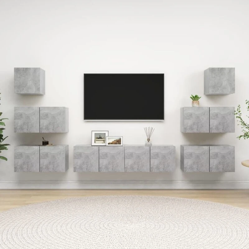 Image of VIDAXL 8 Piece tv Cabinet Set Concrete Grey Engineered Wood Vidaxl 8720286574270