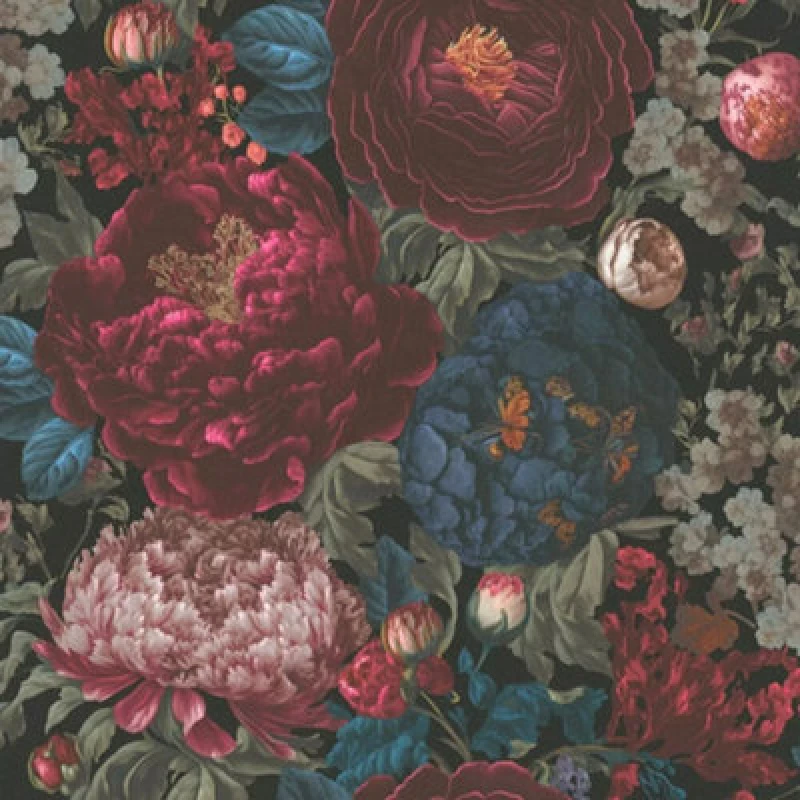 Image of As Creation Michalsky Burnt Deep Red & Blue Roses Wallpaper 39979-1
