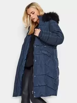 Image of PixieGirl Petite Faux Fur Trim Padded Coat, Blue, Size 10, Women