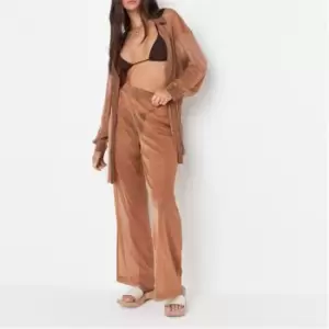 image of Missguided Glitter Sheer Mesh Wide Leg Beach Cover Up Trousers - Brown