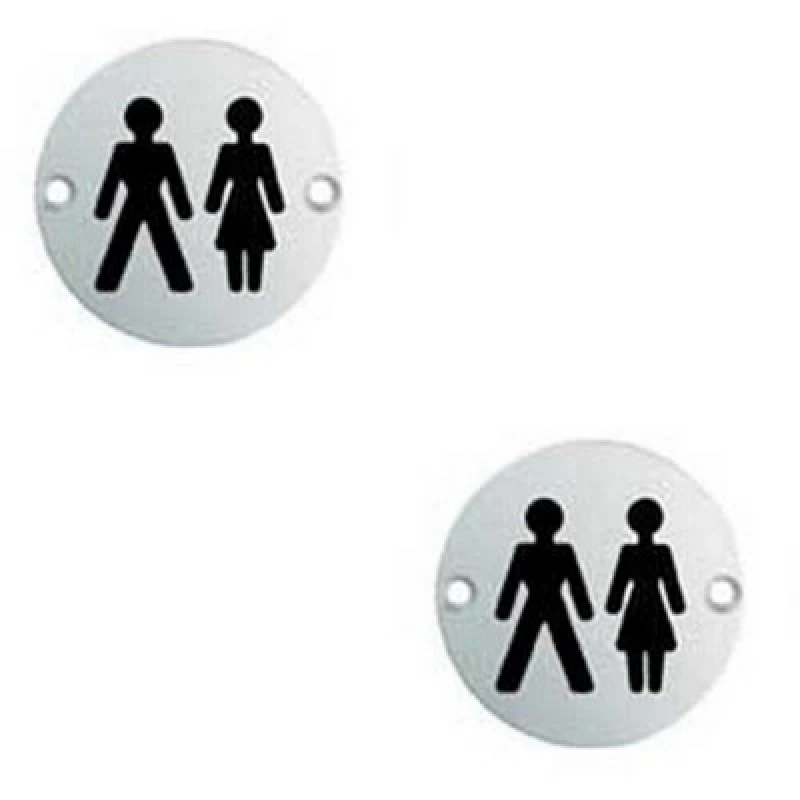 Image of Loops 2x Bathroom Door Unisex Symbol Sign 76mm Diameter Satin Anodised Aluminium Multi