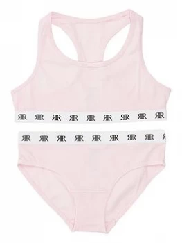 Image of River Island 2 Piece Racer Crop Top Briefs Set Pink Size 9-10 Years Girls