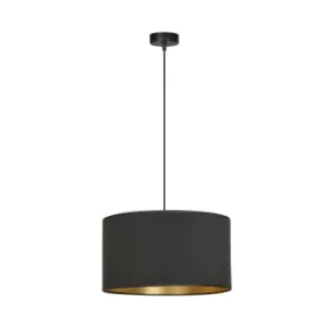 image of Hilde Black Cylindrical Pendant Ceiling Light with Black Fabric Shades, 1x E27