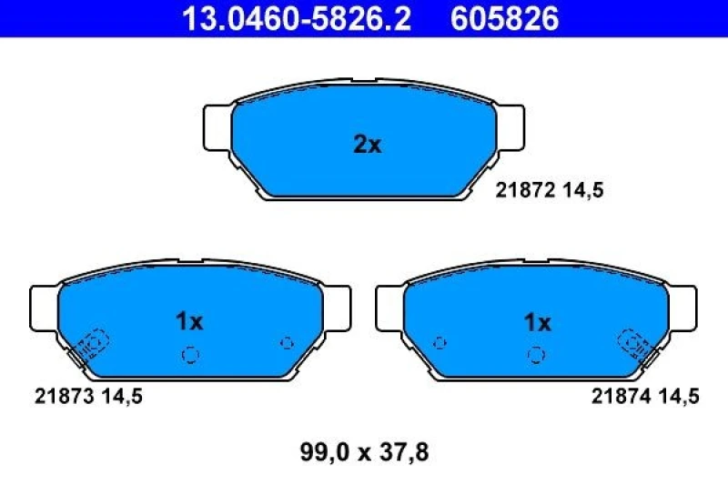 Image of ATE 13.0460-5826.2 Brake pad set with acoustic wear warning Brake Pad Set,disc brake (402)