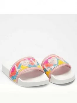 Image of Lelli Kelly Girls Sequin Love Slider - White Multi, White Multi, Size 4 Older