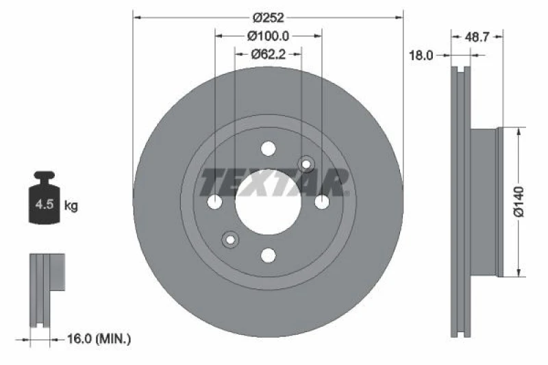 Image of Brake disc TEXTAR 92196503