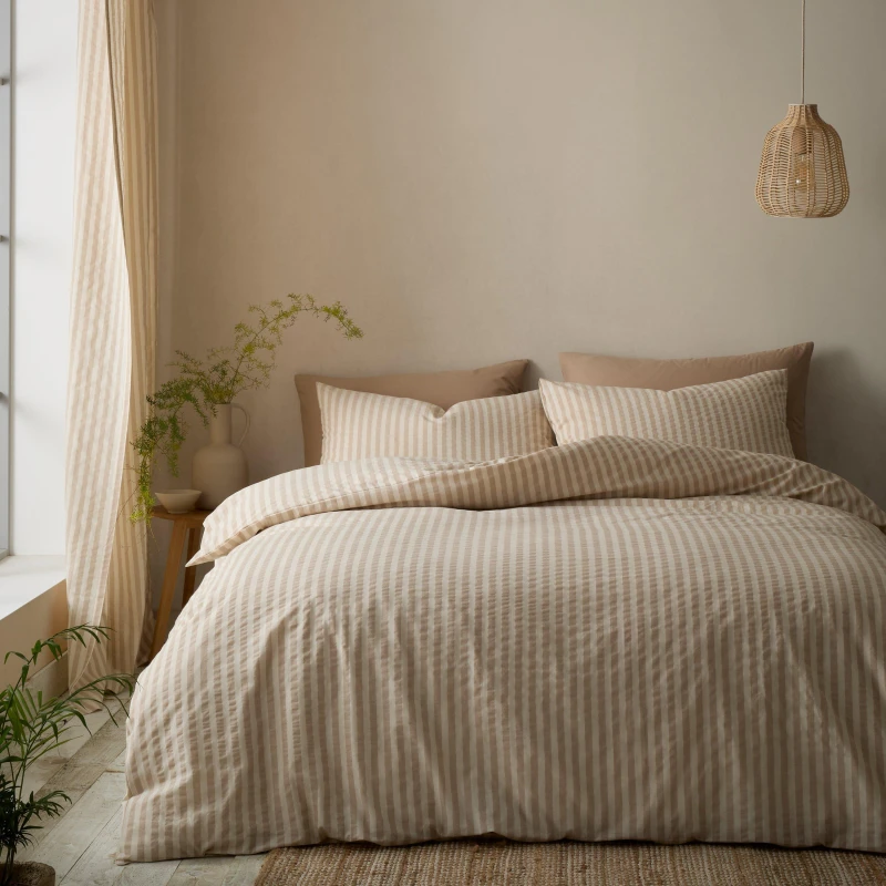 Image of Pineapple Elephant Cotton Rich Woven Stripe Duvet Cover Bedding Set Natural