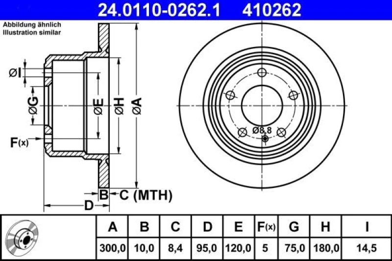 Image of ATE 24.0110-0262.1 Brake disc solid Brake Disc (82)