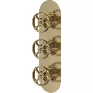 image of Hudson Reed Industrial Concealed Shower Valve Triple Handle - Brushed Brass