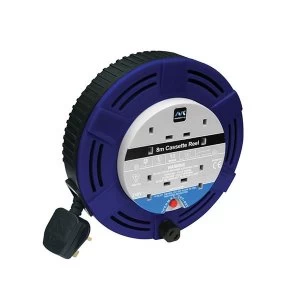 image of Masterplug Cassette Cable Reel 240V 10A 4-Socket Thermal Cut-Out Blue 15m