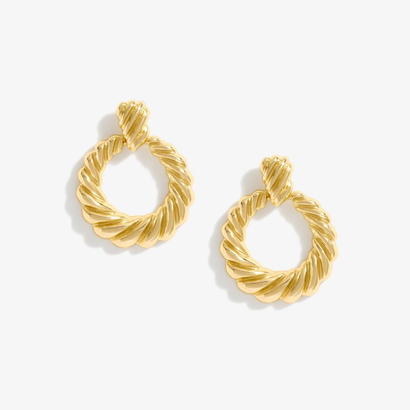 Image of Mood Gold Textured Large Doorknocker Drop Earrings Gold female