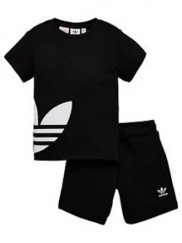 image of Boys, adidas Originals Bg Trefoil Shorts Set - Black, Size 4-5 Years