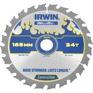 Image of Irwin Weldtec Construction Saw Blade 165mm 24T 20mm